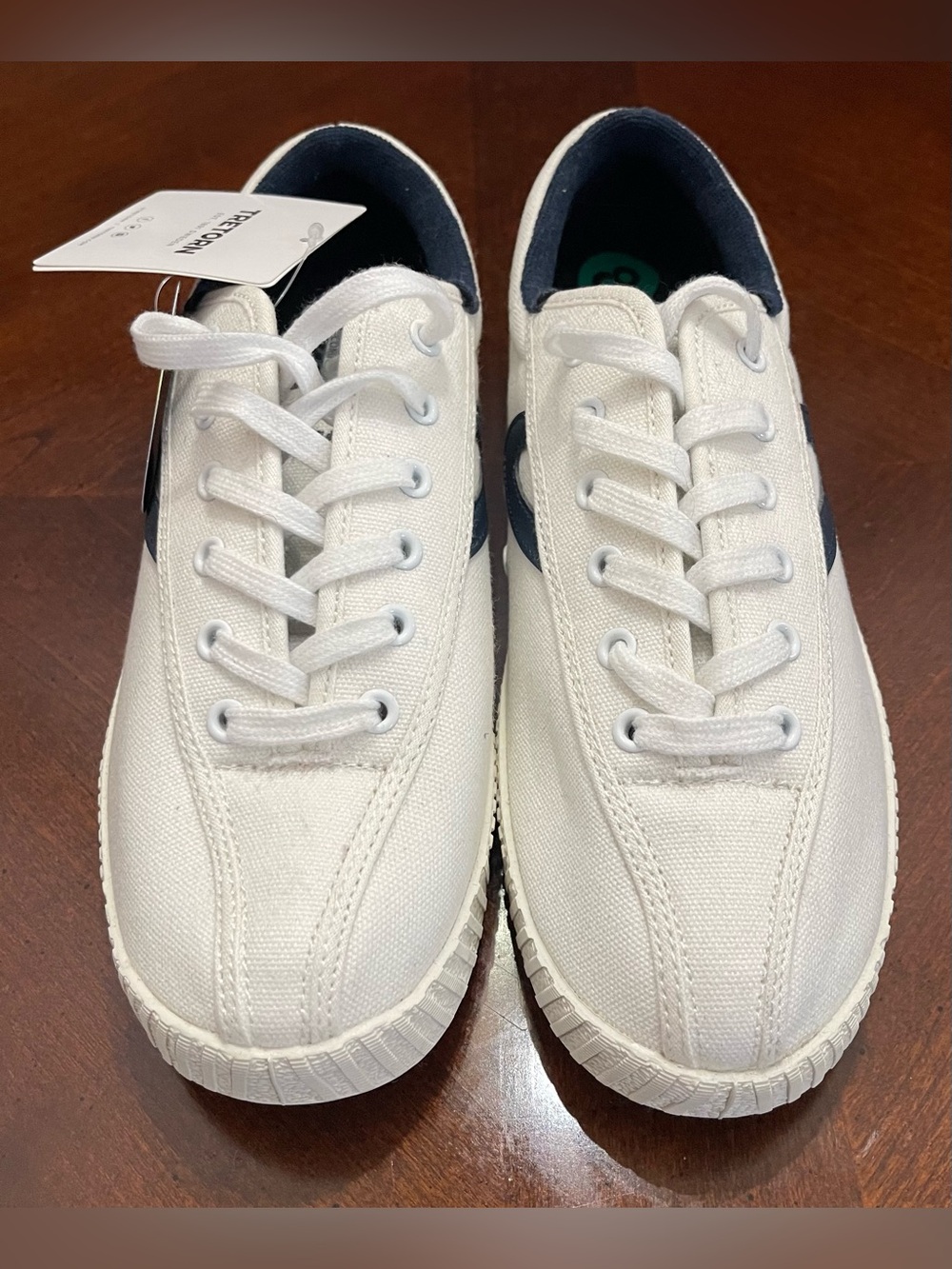 Tretorn White Canvas Sneakers with Navy Accent